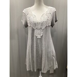Emerald Lace Embellished V Neck Tunic Top Shirt Womens Size S Gray